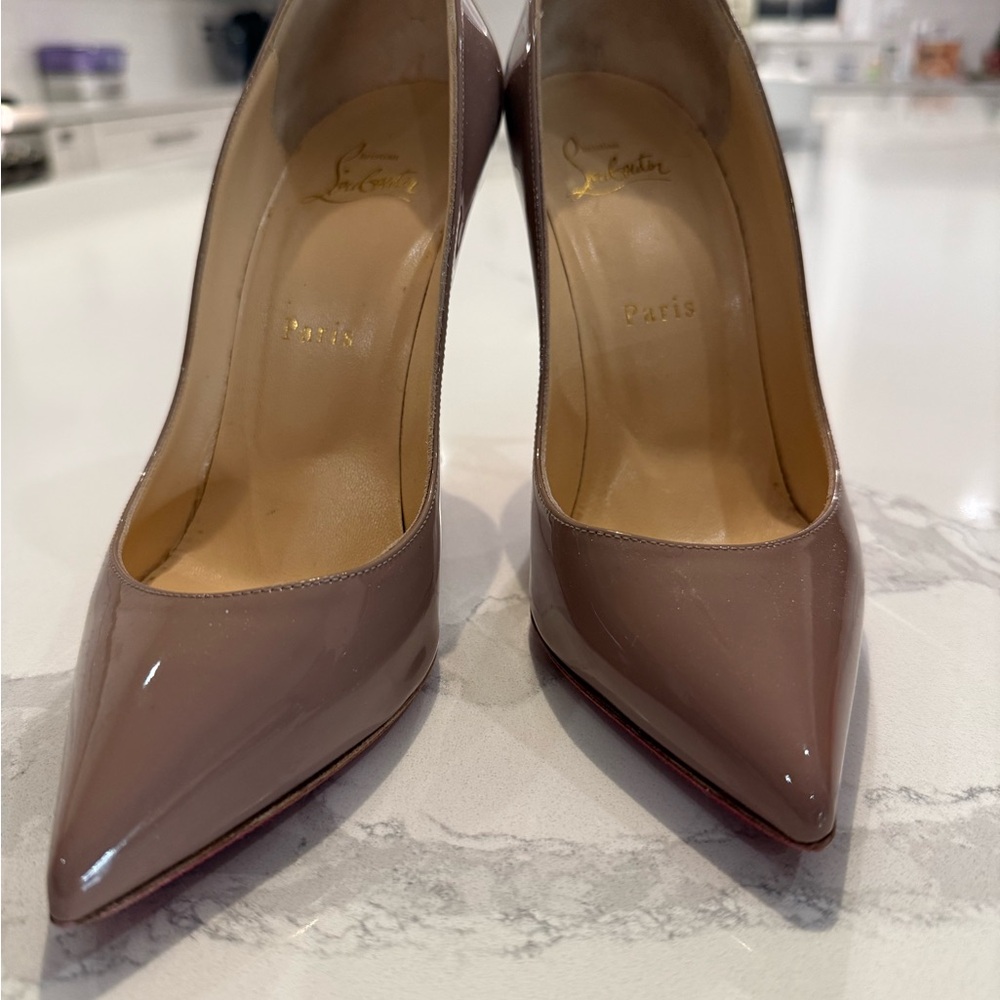 Christian Louboutin Taupe Patent Leather Heels